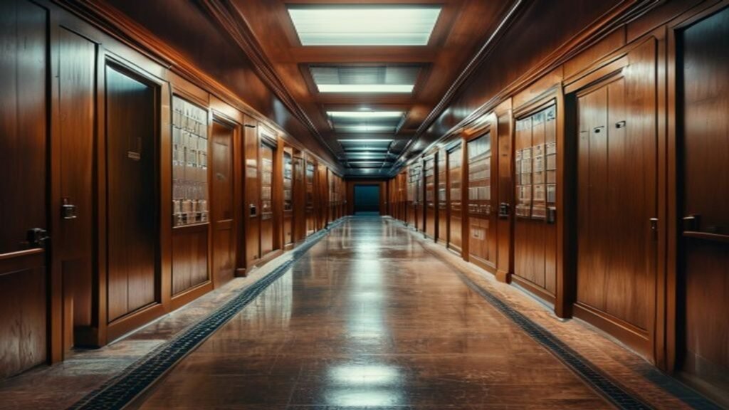 Government office corridor with archive files