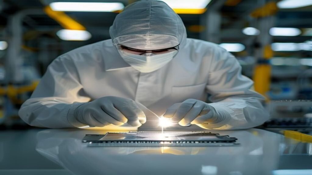 Silicon wafer handled in a semiconductor cleanroom